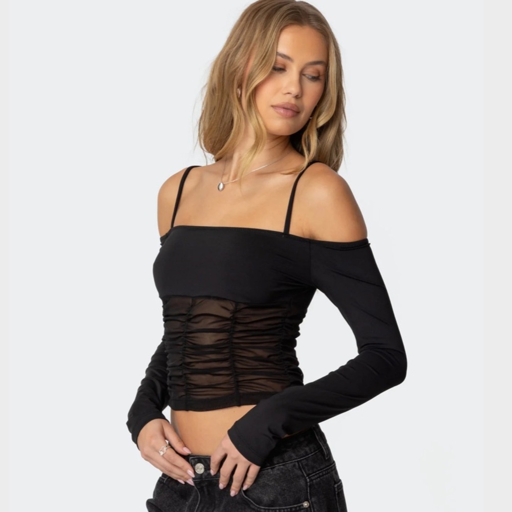 Edikted Mesh Off Shoulder Top
